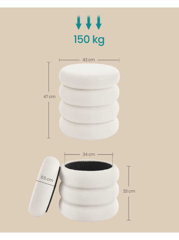 Songmics Opbergkruk wit - (H)47 x Ø 43 cm
