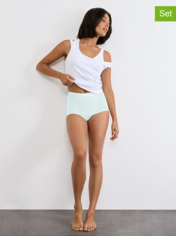 Sloggi Pełne figi high waist (3 pary) "Basic" w kolorze zielono-błękitno-kremowym