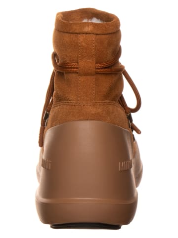 Moon Boot Leder-Winterboots "Luna" in Hellbraun