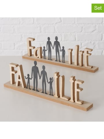 Boltze 2er-Set: Dekoaufsteller "Familie" in Hellbraun/ Schwarz - (B)38 x (H)15 cm