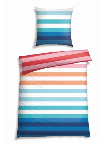 Schiesser Renforcé-Bettwäsche-Set "Happy Stripes" in Blau/ Hellblau/ Rot