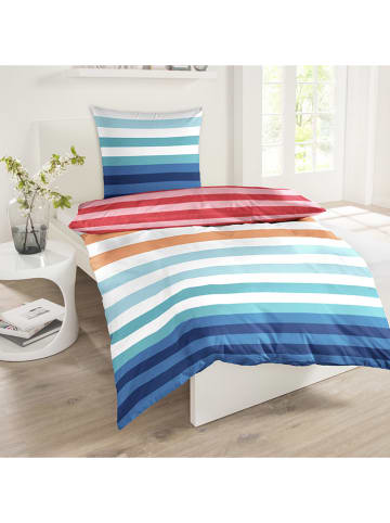 Schiesser Renforcé-Bettwäsche-Set "Happy Stripes" in Blau/ Hellblau/ Rot