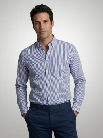 Blouse - regular fit - lichtblauw/wit