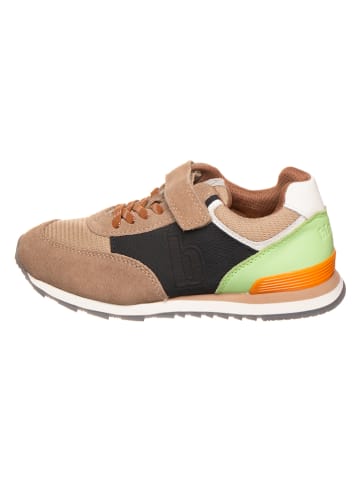 bisgaard Leder-Sneakers in Hellbraun/ Grün/ Orange