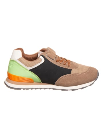 bisgaard Leder-Sneakers in Hellbraun/ Grün/ Orange