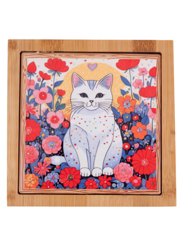 Podstawki (6 szt.) "Cats" w kolorze beżowym ze wzorem - 12,8 x 12,8 cm