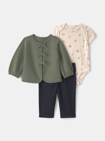 carter's 3-delige outfit kaki/crème/donkerblauw