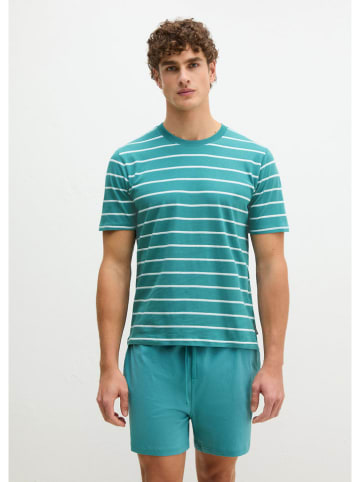 Marc O´Polo Bodywear Pyjama-Oberteil in Türkis/ Weiß