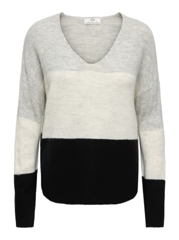 JDY Pullover "Elanora" in Grau/ Schwarz/ Creme