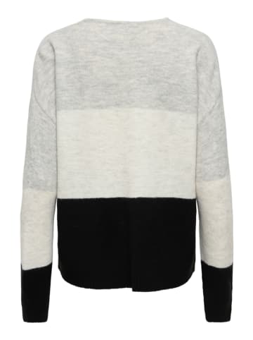 JDY Pullover "Elanora" in Grau/ Schwarz/ Creme