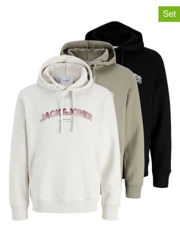 Jack & Jones 3er-Set: Hoodies in Khaki/ Creme/ Schwarz