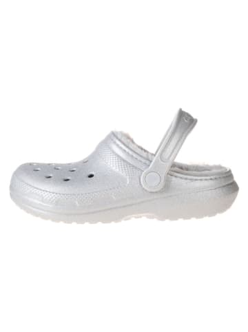Crocs Clogs "Classic Fuzz Lined Glitter" in Silber
