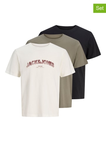 Jack & Jones 3er-Set: Shirts in Schwarz/ Creme/ Khaki