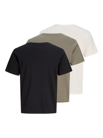 Jack & Jones 3er-Set: Shirts in Schwarz/ Creme/ Khaki