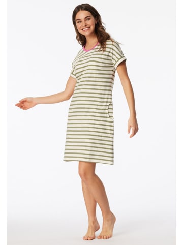 Schiesser Nachthemd in Creme/ Oliv