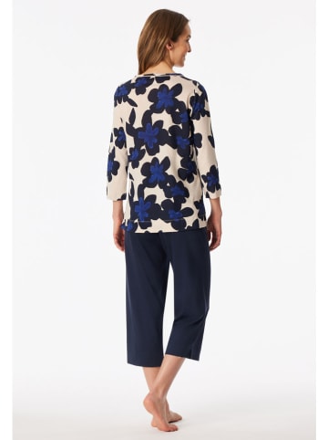 Schiesser Pyjama in Dunkelblau/ Creme