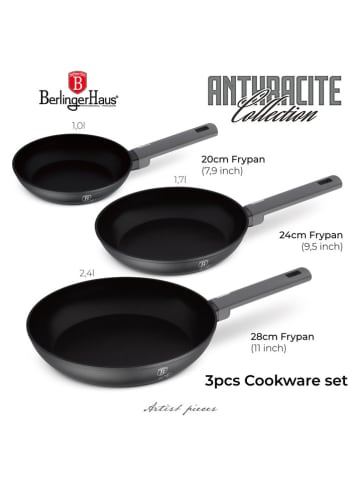 Berlinger Haus 3-delige set: Braadpannen "Anthracite Collection" antraciet