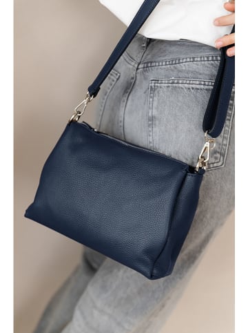 Lucca Baldi Leren schoudertas "Melfi" donkerblauw - (B)26 x (H)19 x (D)9 cm