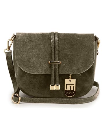 Lucca Baldi Leder-Umhängetasche "Varallo" in Khaki - (B)21 x (H)18 x (T)8 cm