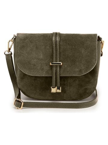 Lucca Baldi Leren schoudertas "Varallo" kaki - (B)21 x (H)18 x (D)8 cm