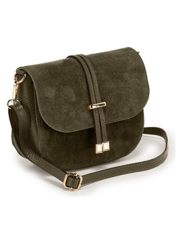 Lucca Baldi Leder-Umhängetasche "Varallo" in Khaki - (B)21 x (H)18 x (T)8 cm
