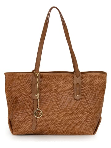 Mia Tomazzi Leren schoudertas "Pergine" lichtbruin - (B)38 x (H)29 x (D)20 cm