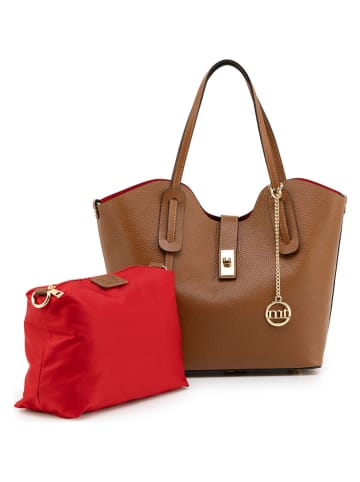 Mia Tomazzi Leren schoudertas "Morbegno" lichtbruin - (B)30 x (H)20 x (D)10 cm