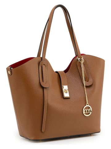 Mia Tomazzi Leren schoudertas "Morbegno" lichtbruin - (B)30 x (H)20 x (D)10 cm