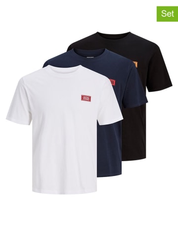 Jack & Jones 3er-Set: Shirts in Dunkelblau/ Weiß/ Schwarz