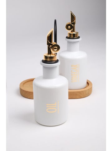 Hermia 3tlg. Set: Öl- & Essigspender in Weiß/ Gold - 200 ml