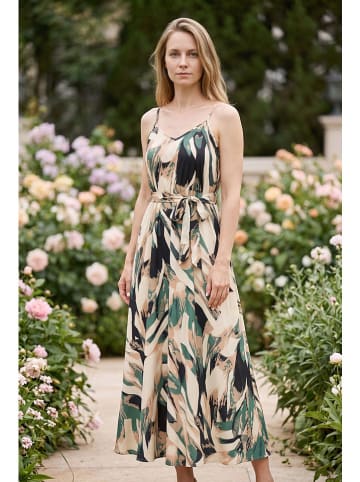 SOULSHAE Kleid in Beige/ Grün/ Schwarz
