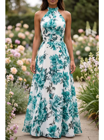 Kleid in Weiß/ Türkis