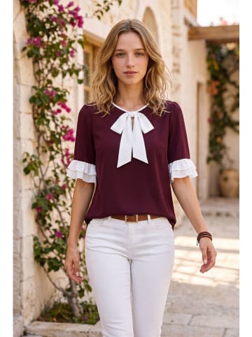 SOULSHAE Bluse in Bordeaux/ Weiß