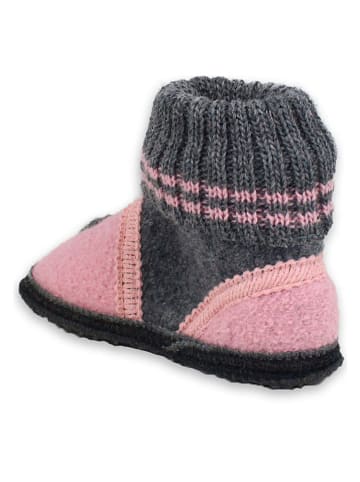 Beck Hüttenschuhe "Little Hearts" in Rosa/ Grau