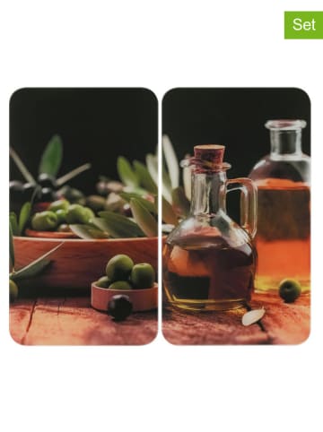 2er-Set: Herdabdeckplatten "Olive Oil" in Schwarz/ Hellbraun - (L)30 x (B)52 cm
