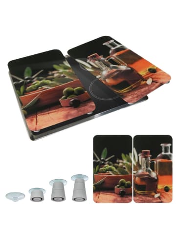 Wenko 2er-Set: Herdabdeckplatten "Olive Oil" in Schwarz/ Hellbraun - (L)30 x (B)52 cm