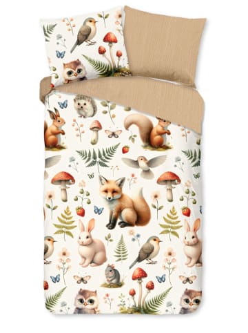 Good Morning Flanellen beddengoedset "Moss" wit/beige