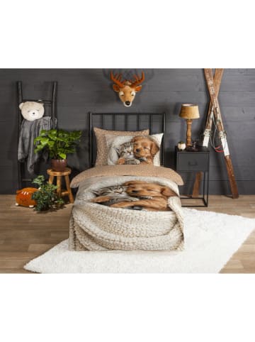 Good Morning Flanellen beddengoedset "Reno" beige/lichtbruin