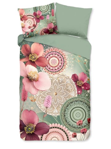 Hip Flanellen beddengoedset "Reginia" groen/lichtroze