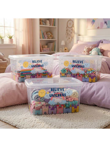 Vigar 3-delige set: opbergdozen "Unicorns" meerkleurig - 4 l