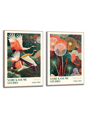 Orangewallz Druki artystyczne (2 szt.) "Yori Kasumi Flora Fauna Set" w ramce