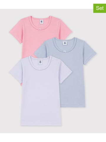 PETIT BATEAU 3er-Set: Shirts in Rosa/ Hellblau/ Lila