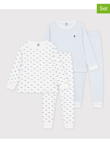 PETIT BATEAU 2er-Set: Pyjamas in Weiß/ Hellblau
