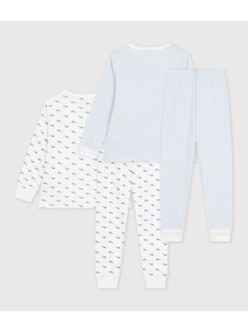 PETIT BATEAU 2er-Set: Pyjamas in Weiß/ Hellblau