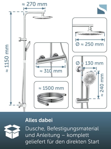 Schütte Überkopfbrause-Set ''Java'' in Chrom