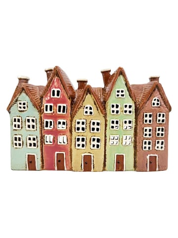 Clayre & Eef Theelichthouders ''Häuser'' meerkleurig - (B)26 x (H)17 x (T)9 cm