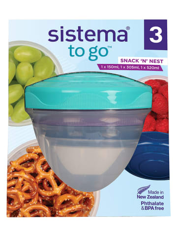sistema 3er-Set: Snackboxen "Snack'n'Nest" in Blau/ Lila/ Türkis