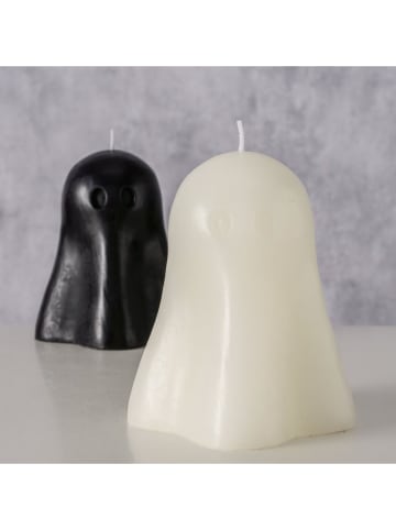 Boltze 2er-Set: Stumpenkerzen "Bua" in Weiß/ Schwarz - (H)11 x Ø 9 cm