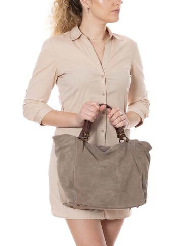 Mia Tomazzi Skórzany shopper bag "Gimignano" w kolorze beżowym - 45 x 50 x 20 cm