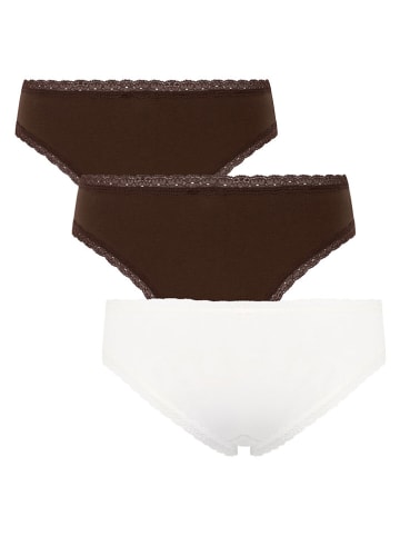 Hunkemöller 3er-Set: Slips "Georgia" in Braun/ Weiß
